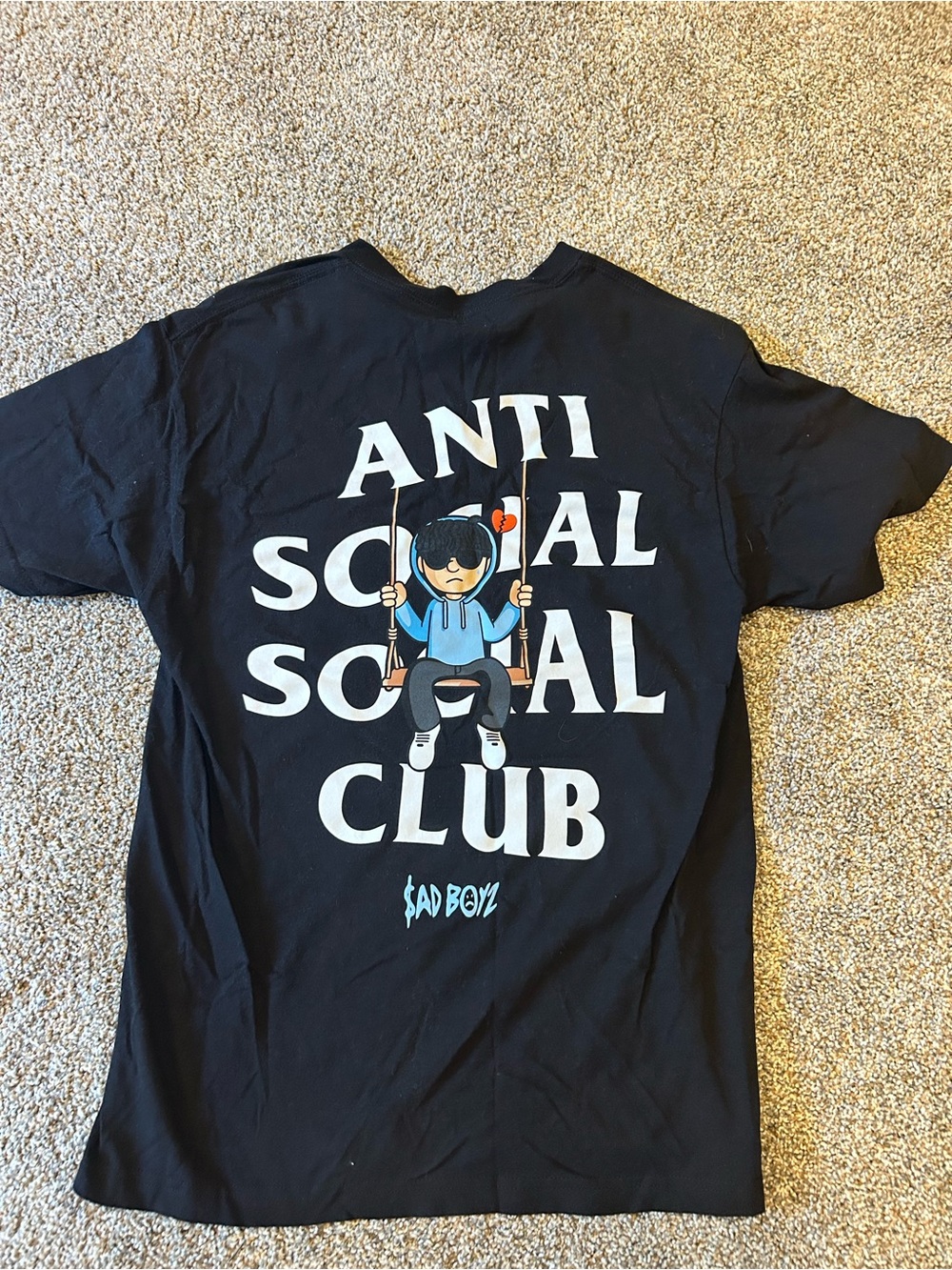 Anti Social Social Club Black Kids Graphic Tee with Blue Swing Illustration